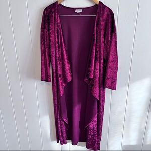 Lularoe Burgundy Velvet Sarah Cardigan Size Large